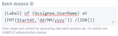 Format for batch analysis identifiers